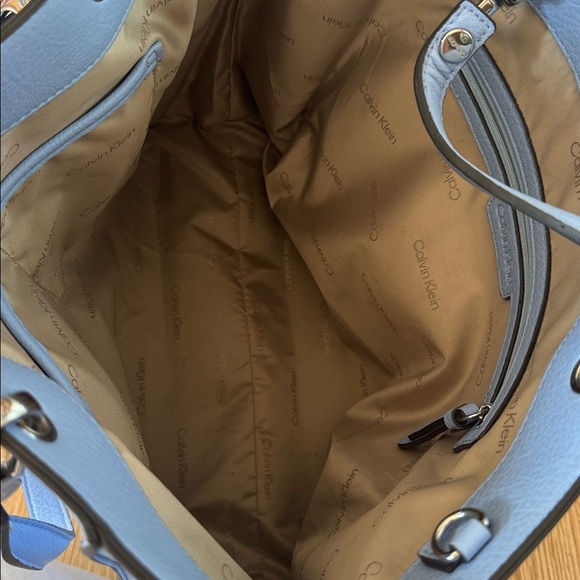 Calvin Klein Vegan Pebbled Leather Reyna North/South Tote. Periwinkle blue. - Picture 7 of 9